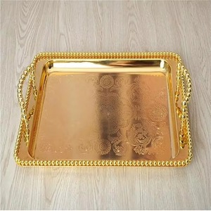 Beau plateau de service en acier inoxydable plaqué or Vaisselle fabuleuse classique de meilleure qualité - Product Image 2