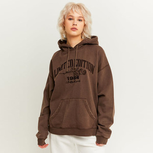 Sudadera con capucha de algodón de gran tamaño para mujer Sudadera con capucha bordada desgastada con lavado ácido vintage - Product Image 1