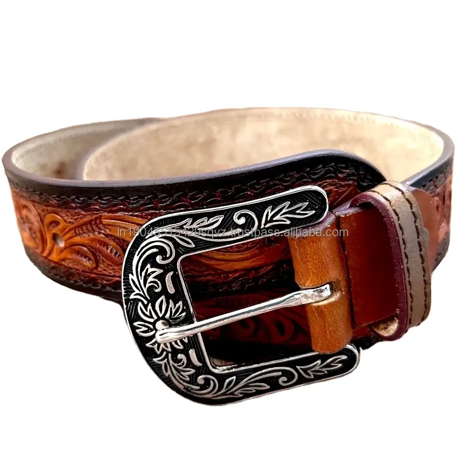 Western Tooded Lederen Cowboy Riem, Handgemaakte Snijwerk Lederen Riemen Voor Mannen/Vrouwen Western, Heren/Vrouwen Tooling Riem Gespen Western