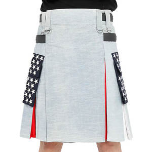 Kilt en jean pour homme US FLAG 2026, kilt utilitaire moderne américain patriotique avec bretelles réglables et poches cargo - Product Image 1