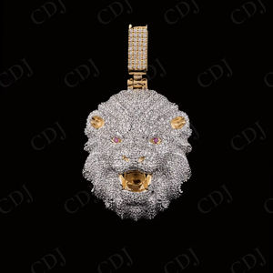 Colgante de León 3D con Incrustaciones de Circonitas, Plata de Ley S925 Chapada en Oro, Diseño Personalizado de Moda Rapera, Estilo Hip Hop, Colgante de Moissanita, Venta al Por Mayor de Fábrica - Product Image 1