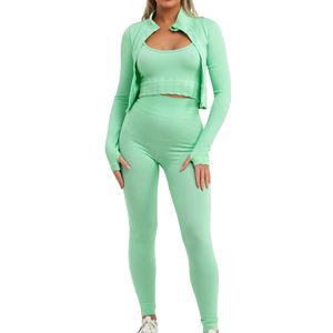 Conjuntos Deportivos de Manga Larga para Mujer, 3 Piezas, Traje de Yoga Sólido, Ropa Deportiva Transpirable, Conjuntos de Yoga 2026 - Product Image 1