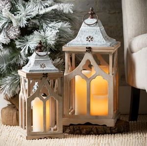 Portavelas de Navidad con farol blanco de metal y madera para decoración navideña en interiores y exteriores, tarros de velas para decoración de Año Nuevo - Product Image 3