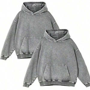 Custom acid wash <b>hoodie</b> men <b>women</b> <b>blue</b> fleece sweatshirt streetwear oversized vintage washed drop shoulder pullover - Product Image 1