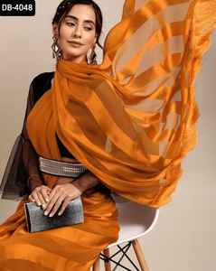 Georgette-ropa de vestir étnica india, blusa de seda satinada con diseño elegante, Saree DE TRABAJO Zalar con Bangloriy - Product Image 3