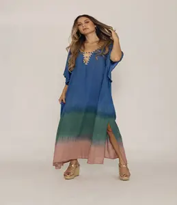 Nova coleção de camisas de verão para mulheres, kaftan longo para natação, com gravata de mão, roupa de dormir boho, roupa longa para mulheres