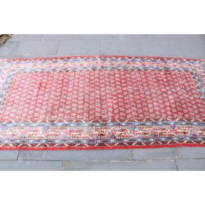 3.5x7.5 ft Turkish Vintage Moroccan <b>Wool</b> Rug <b>Red</b> Blue Patchwork Design Eco-Friendly Latex Backing - Product Image 4