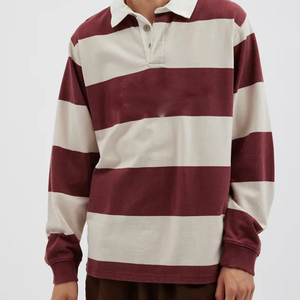 Logotipo bordado personalizado de manga larga al por mayor de algodón a rayas de fibra de bambú de secado rápido de alta calidad de Rugby para camisas camiseta para - Product Image 2