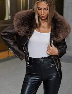 Chaqueta Acolchada de Cuero Genuino Personalizada para Mujer, Chaqueta de Motociclista con Forro Sherpa, Ropa de Abrigo Cálida para Invierno, Transpirable, de Secado Rápido, Elegante y Teñida - Product Image 5