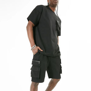 Última moda de verano, conjuntos cortos informales para hombre, camiseta y pantalones cortos con cintura elástica, estampado de Color sólido, conjuntos de verano de diseño personalizado - Product Image 4