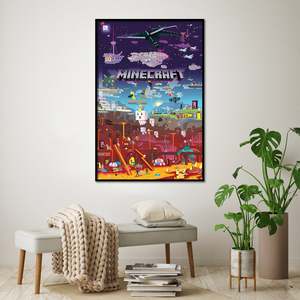 Modern Style Minecraft World Beyond <b>Poster</b> Canvas Material with Black <b>Frame</b> for Wall Decor - Product Image 1