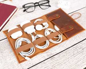 กระเป๋าหนังสุดหรูมีซิปสำหรับจัดระเบียบพร้อมสายเคเบิ้ลที่ใส่ที่ชาร์จทนทานกันน้ำได้สำหรับเดินทางสำนักงานสำนักงาน - Product Image 1