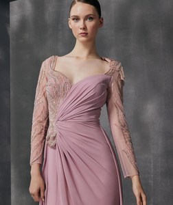 Pink Sequin Mermaid Evening Dress <b>Strapless</b> Long Sleeves Natural Waistline Built-in <b>Bra</b> Breathable Mesh <b>Plus</b> <b>Size</b> for Weddings - Product Image 2