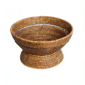 ชามหวายที่ให้บริการทำด้วยมือสีน้ำตาลและสานจากธรรมชาติเหมาะสำหรับผลิตภัณฑ์รับประทานอาหารและเครื่องครัวบนโต๊ะ - Product Image 3