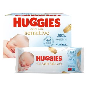 Lingettes pour bébé Huggies Extra Care Sensitive, douces, hypoallergéniques et sans alcool pour les nouveau-nés - Product Image 1