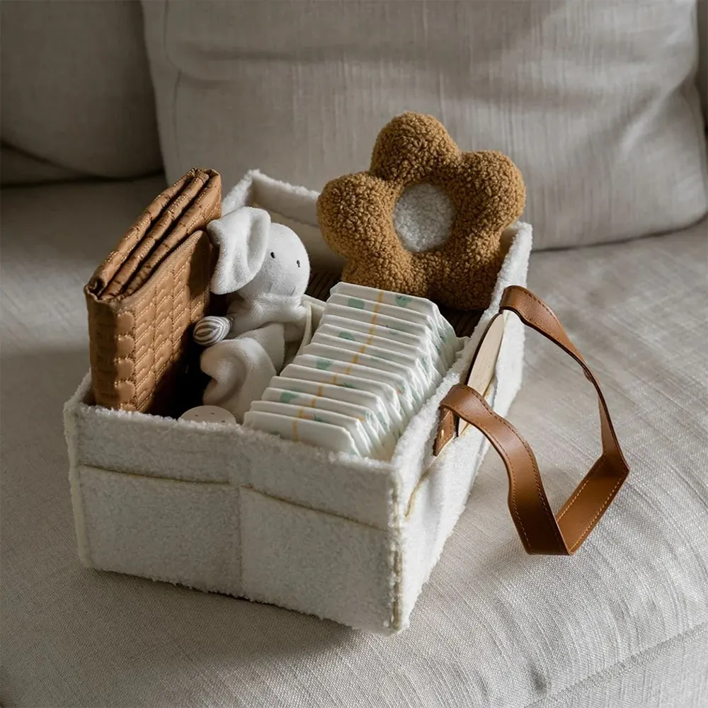 Multifunction newborn Essentials teddy plush baby diaper caddy basket Nursery Diaper Organizer large nappy tote bag