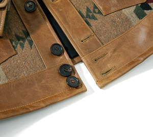 Chaqueta de Cuero Vacuno Marrón Personalizada para Hombre, Estilo Vintage con Patrón Geométrico, Ecológica, Resistente al Viento y al Agua - Product Image 6