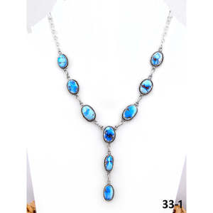 สร้อยคอเนินทองทำด้วยมือสไตล์ตะวันตกเฉียงใต้พร้อมเทอร์ควอยซ์สีเงินและเทคโนโลยีการตั้งค่าฝา - Product Image 1