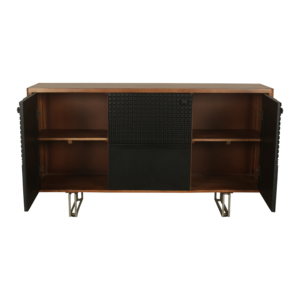 Modern Solid Mango Wood & <b>Metal</b> Iron Base 3-Door Modular Extendable <b>Sideboard</b> CNC Carving Durable Storage Dining Room Furniture - Product Image 4