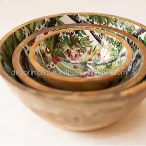 Ensaladera de madera, cuenco para servir ensalada con estampado colorido, Decoración de mesa de comedor, cuenco para servir ensalada para la decoración del hogar y del Hotel - Product Image 2
