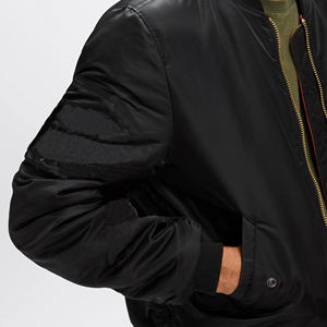 Ventes en gros de vestes bomber noires décontractées à col montant et à fermeture éclair pour hommes, vestes d'extérieur lavées pour hommes, automne - Product Image 4