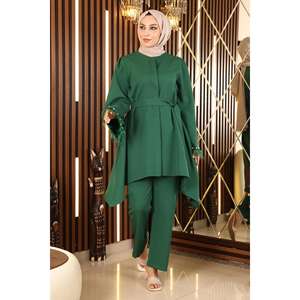 Ensemble de costume décontracté 2 pièces ElbiseFur avec hauts longs et longueur midi, 100 % coton, coupe classique, élégant et confortable - Product Image 6