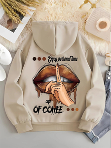 Sweat à capuche mode décontractée pour femmes sweat-shirt à lèvres imprimé lettre col rond manches longues automne et hiver chaud version régulière - Product Image 1