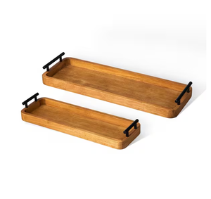 Plateau de service en bois de luxe avec poignée en métal poli doré de taille personnalisée Plateau de service pour petit-déjeuner et dîner - Product Image 6