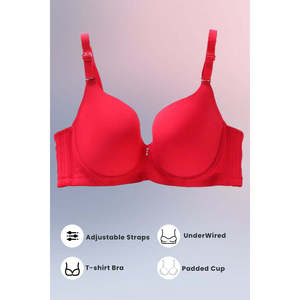 Espico Pink <b>Padded</b> Wired T-<b>Shirt</b> Bra - Maroon - Product Image 5