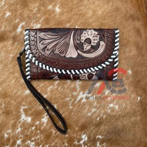 Étui de téléphone d'embrayage de portefeuille de sculpture usiné à la main de concepteur avec la couleur blanche portefeuille en cuir Offre Spéciale élégant de bracelet d'utilisations multiples - Product Image 1