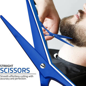 Tijera de corte de pelo de peluquero de la mejor calidad, maquinilla de afeitar recta, tijera de pelo recubierta de azul con anillo de goma elegante - Product Image 4