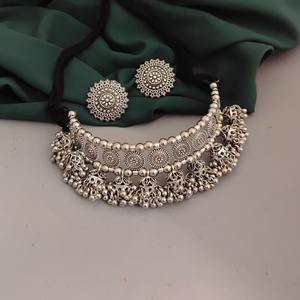 Best Selling High Quality High Grade Oxidised Jhumki Choker <b>Necklace</b> <b>Earrings</b> <b>set</b> - Product Image 1