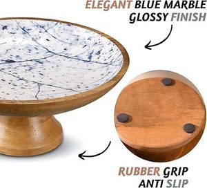 Wooden Decorative Pedestal Bowl for Home <b>Kitchen</b> Farmhouse Style Fruit Snack Serving Dining <b>Table</b> Centerpiece Decor - Product Image 3
