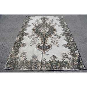 พรมตุรกีวินเทจ ขนาด 5.5x7.5 ฟุต พรมสีเขียวขนาดใหญ่ลายอิคัต - Product Image 1