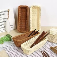 Panier de rangement pour couverts de cuisine d'hôtel et de restaurant, en rotin tressé rectangulaire, pour baguettes, couteaux et fourchettes, design flexible
