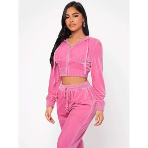 Chándal de talla grande Fitness de 2 piezas con cremallera para mujer, Top corto de gran tamaño y pantalones para correr con decoración de encaje para deportes de invierno - Product Image 4