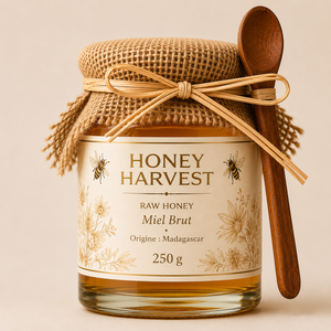 Miel brut Honey Harvest 250g en pot Mason, origine Madagascar, couleur dorée - Product Image 1