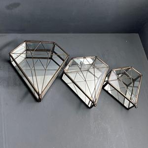 Ensemble de 3 boîtes à bijoux, boîte de rangement, organisateur, forme de diamant, design unique, en métal, verre et miroir - Product Image 2