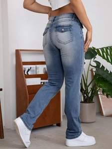 High Quality <b>Women's</b> Casual Denim Pants Full-Length Cotton Spandex <b>Jeans</b> Zipper <b>Fly</b> <b>Button</b> Stylish Winter Mid - Product Image 4