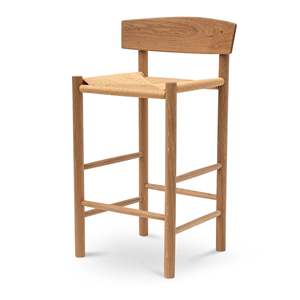 Tabouret de bar en bois massif de teck Costal avec siège en rotin naturel en osier finition naturelle pour une utilisation intérieure et extérieure - Product Image 1