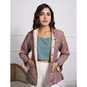 Veste d'hiver réversible en soie imprimée pour femmes - Product Image 4