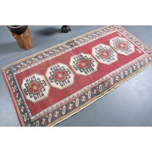 Alfombra de lana turca Vintage rojo beige 33x68 pies diseño de retazos rectangular grande para pasillo alfombra de habitación de estilo tradicional de látex - Product Image 2