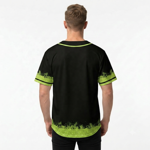 Maillot de baseball noir pour homme avec bordure verte, impression sublimée, évacuation de l'humidité, manches courtes, coupe classique, vêtements de sport pour adulte - Product Image 2