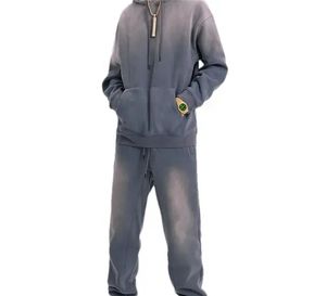 100% Cotton Breathable Fabric Men <b>Hoodie</b> and Jogger Pullover Unisex Custom Acid Wash Tracksuits Set - Product Image 3