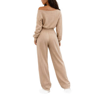 Women Off Shoulder Sweatshirt Tracksuit with Drawstring Pants Soft Fleece <b>Athletic</b> Activewear Clothing Manufacturing - Product Image 2