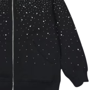 Sweat à capuche unisexe noir avec fermeture éclair, style streetwear oversize, design scintillant en cristal, luxe, coton lourd, veste de mode d'automne - Product Image 4