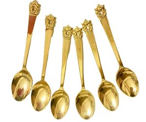Cuillère à dîner de mariage en acier inoxydable poli miroir avec manche en or Cuillère à miroir en acier inoxydable argenté Cuillère de table - Product Image 1