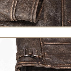 Veste de survêtement décontractée pour homme en cuir véritable brun vintage tissé respirant à capuche coupe ajustée taille plus 4XL - Product Image 5