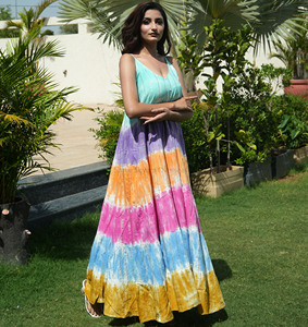 คอลเลกชั่น2024ใหม่ชุดชายหาดสำหรับผู้หญิงเดรสแม็กซี่ย้อมสีโบฮีเมียนผ้าเรยอนแบบปรับได้ - Product Image 4