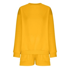 2025เซ็ตกางเกงขาสั้นกีฬาสองชิ้นสำหรับฤดูหนาวของผู้หญิงเสื้อถักแขนยาวผ้าสแปนเด็กซ์/ โพลีเอสเตอร์ลำลองสีพื้นระบายอากาศ - Product Image 5